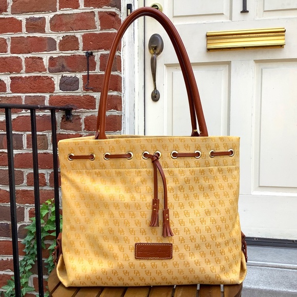 Dooney & Bourke Large Yellow Monogram Canvas and Leather Tote Shoulder Bag - Picture 1 of 16